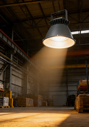 Solas Highbay faoi stiúir